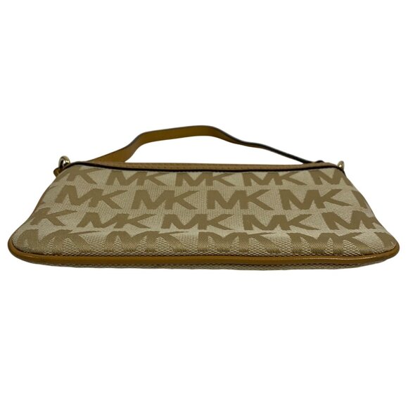 MICHAEL KORS Signature MK Logo Jacquard Leather Trim Wristlet Handbag Clutch - Picture 2 of 11